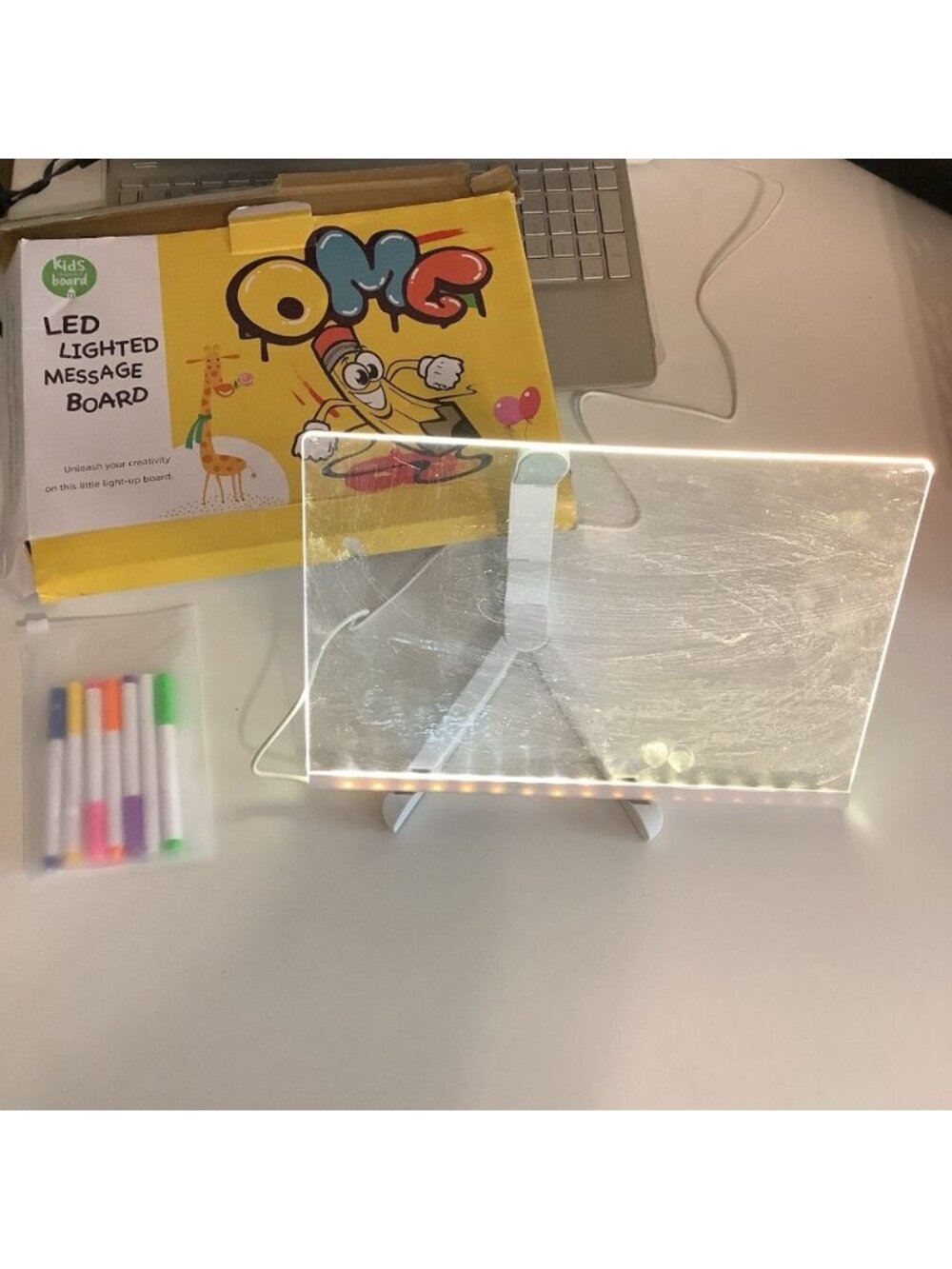 Acrylic LED Dry Erase Board For Kids With Stand, USB Plug and Stand. Preloved